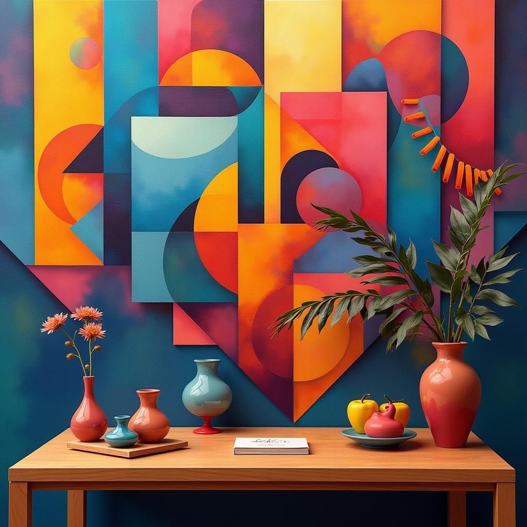 Vibrant Abstract Painting with Geometric Shapes