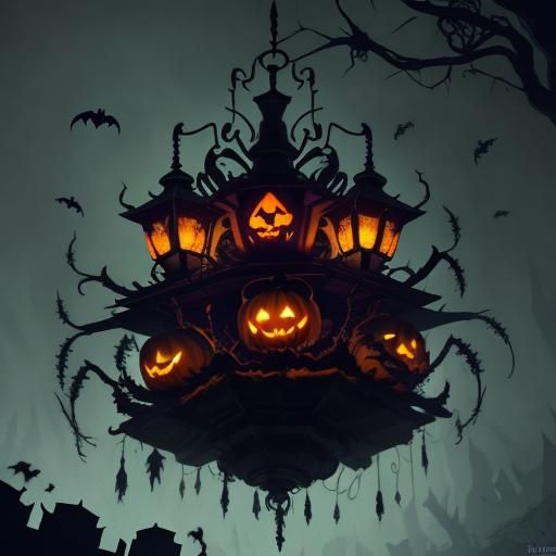 Spiders Adorn a Glowing Jack-o'-Lantern
