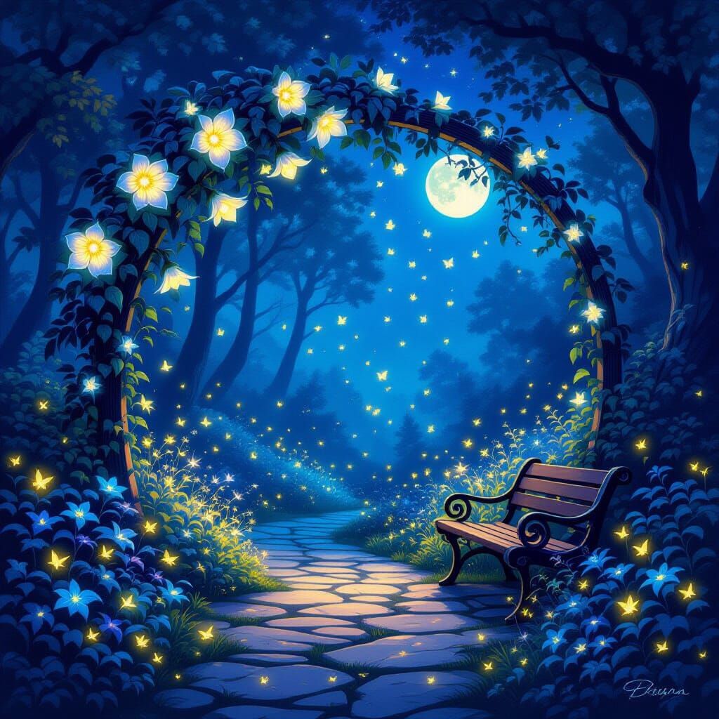 Magical Moonflower Garden at Night