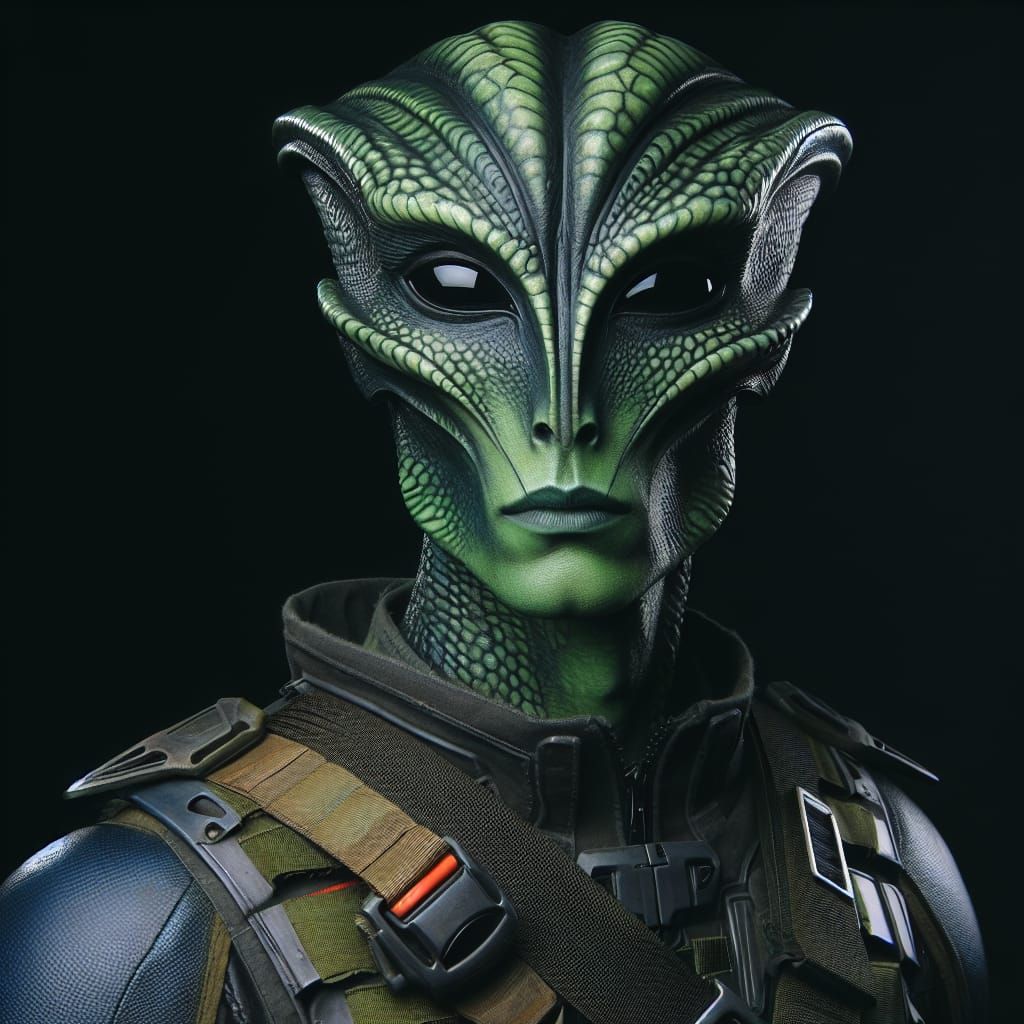 Emerald Alien Warrior in Futuristic Combat Gear