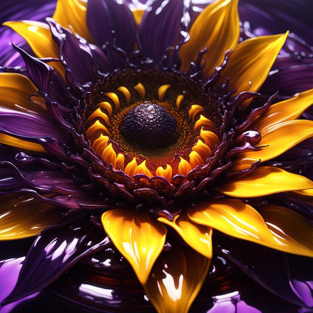 Fiery Sunflower Blown Glass Dark Fantasy Art