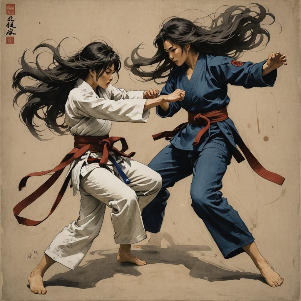 Dynamic Martial Arts Sparring Illustration