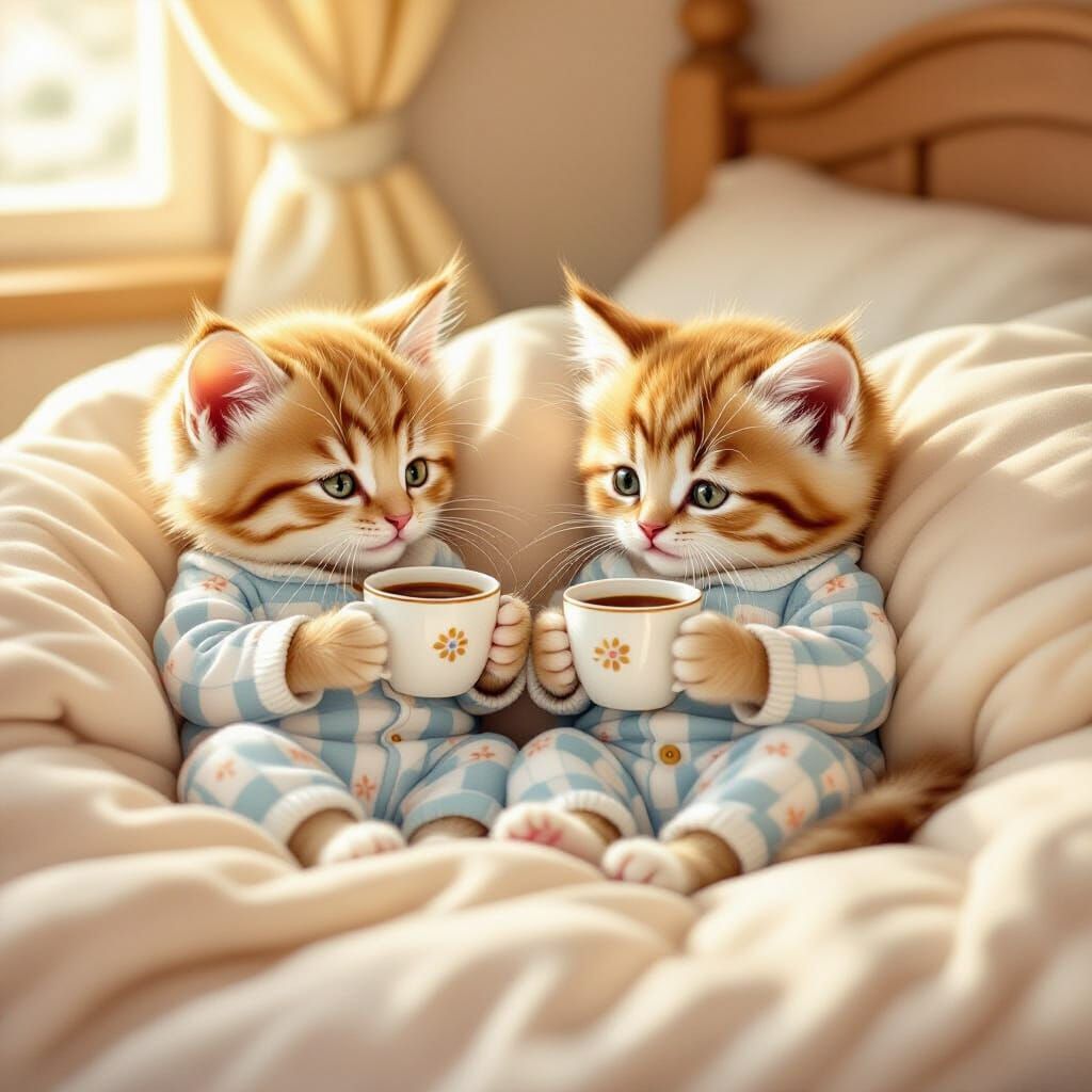 Kittens' Coffee Break: A Whimsical Watercolor Illustration