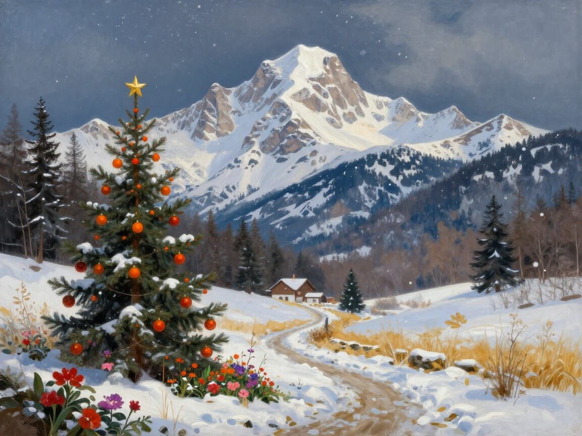 Dreamy Winter Wonderland with Decorated Christmas Tree