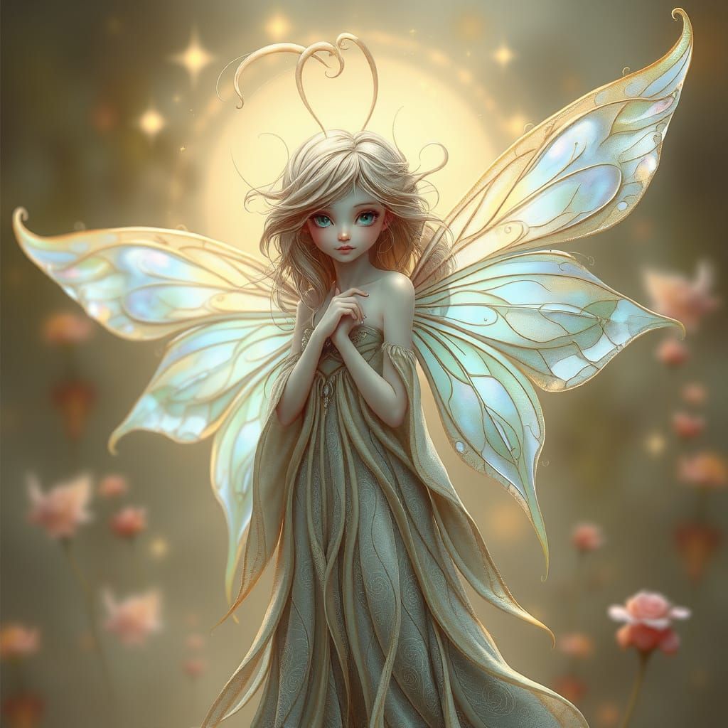Ethereal Fairy Goddess in Whimsical Art Nouveau Setting
