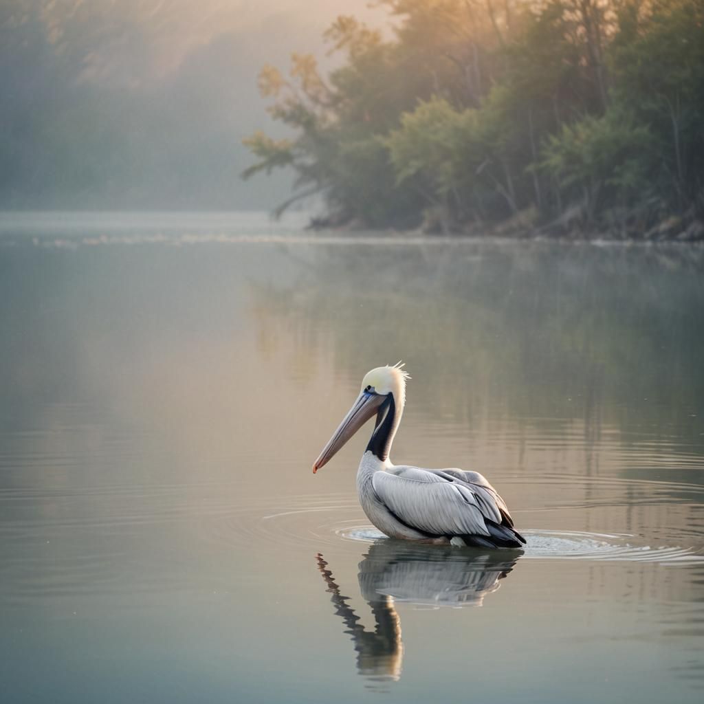Pelican in Serene Lake: Minimalist Wildlife Photography