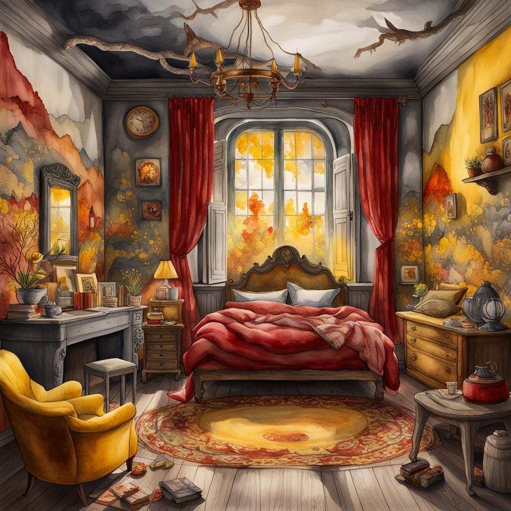 Wilderness Bedroom in Watercolour Style