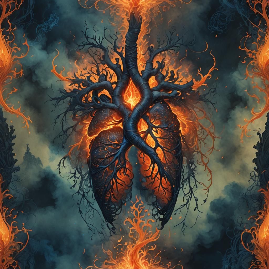 Flaming Lungs in Mystical Aura: Photorealistic Gothic Art