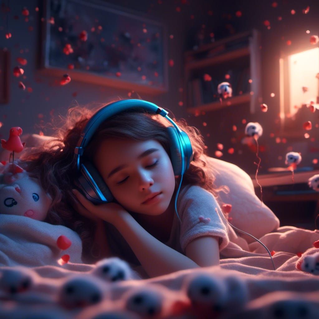 Melancholic Girl Listening to Music: Fantasy Concept Art