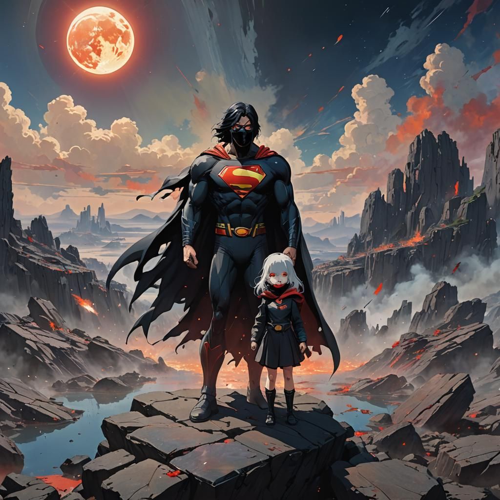 Superman and Vampire Child in Space, Ghibli Anime Style