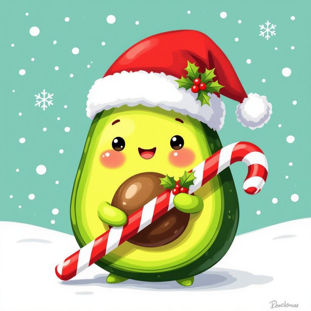 Festive Avocado Cartoon in Whimsical Style