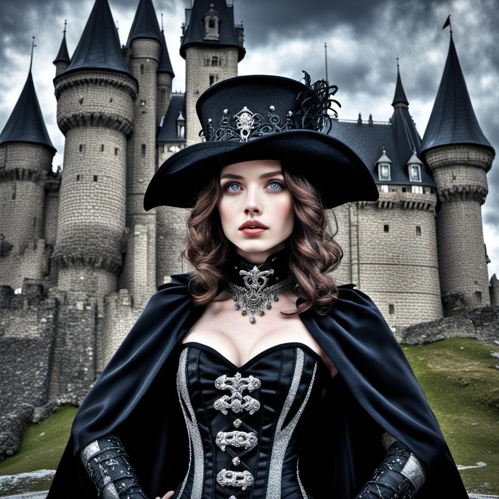 Fantasy Punk Woman in Black and Silver Outfit