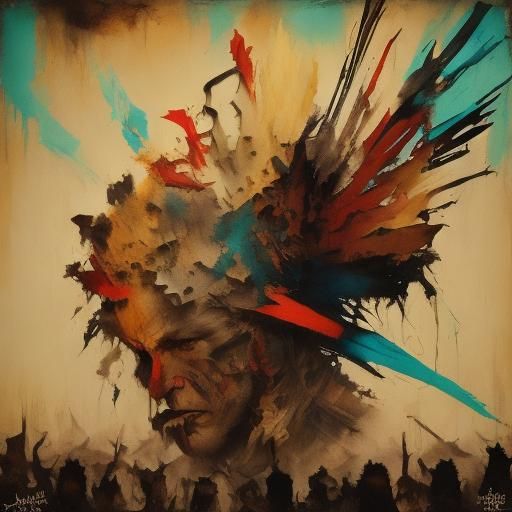 Protestors with Banners in Expressionist Style