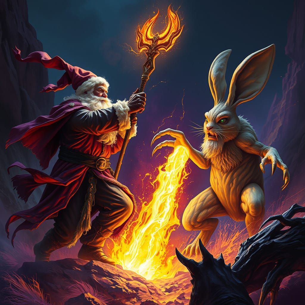 Mystical Santa Confronts the Twisted Easter Bunny in Dark Fa...