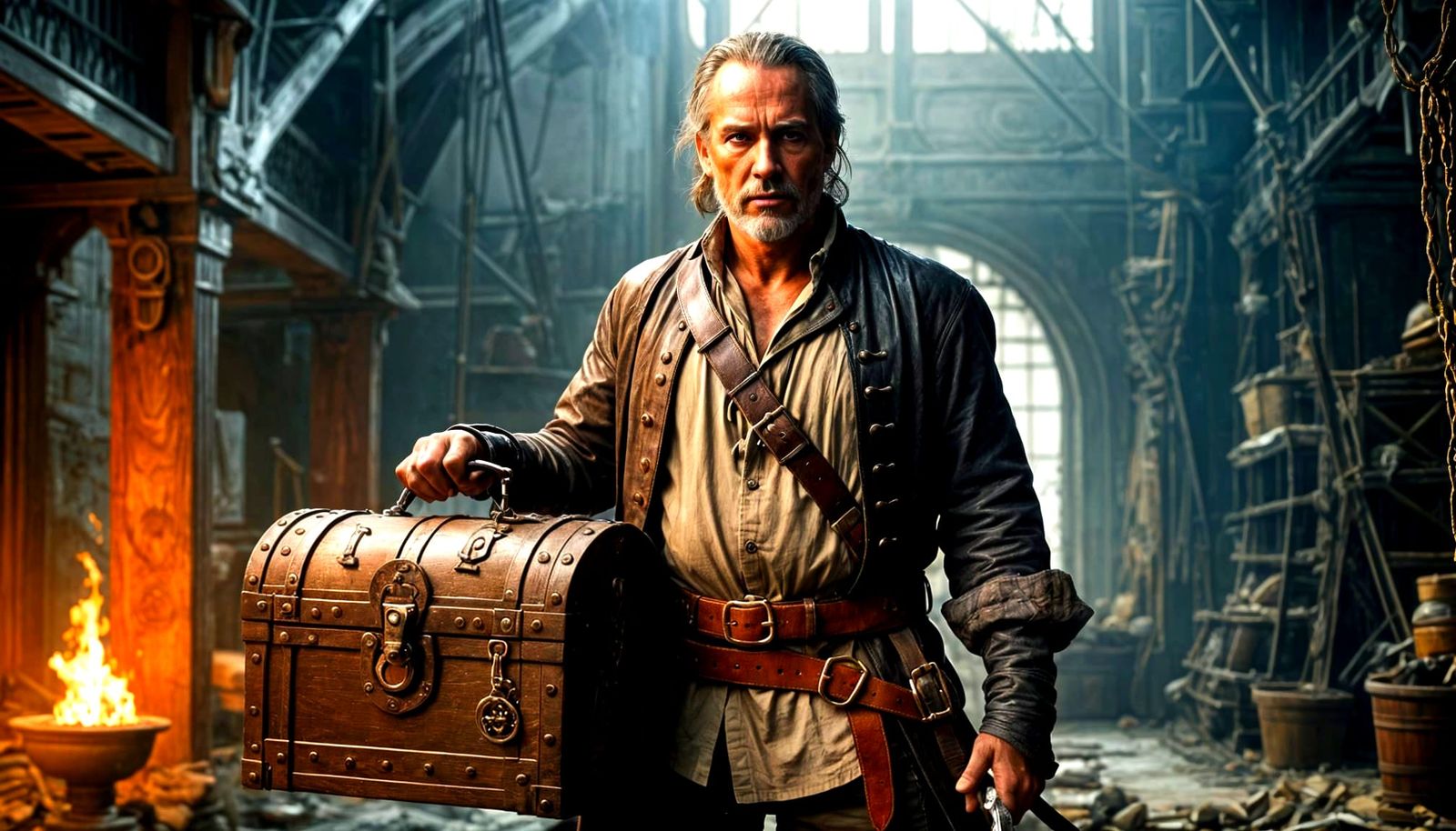 Pirate Ready for Action in Desert Landscape