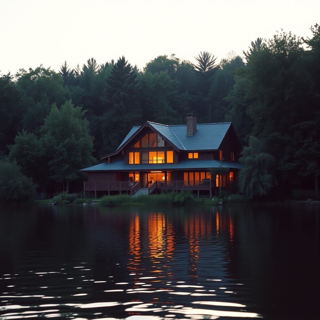 Warmth of a Lakeside Residence at Sunset