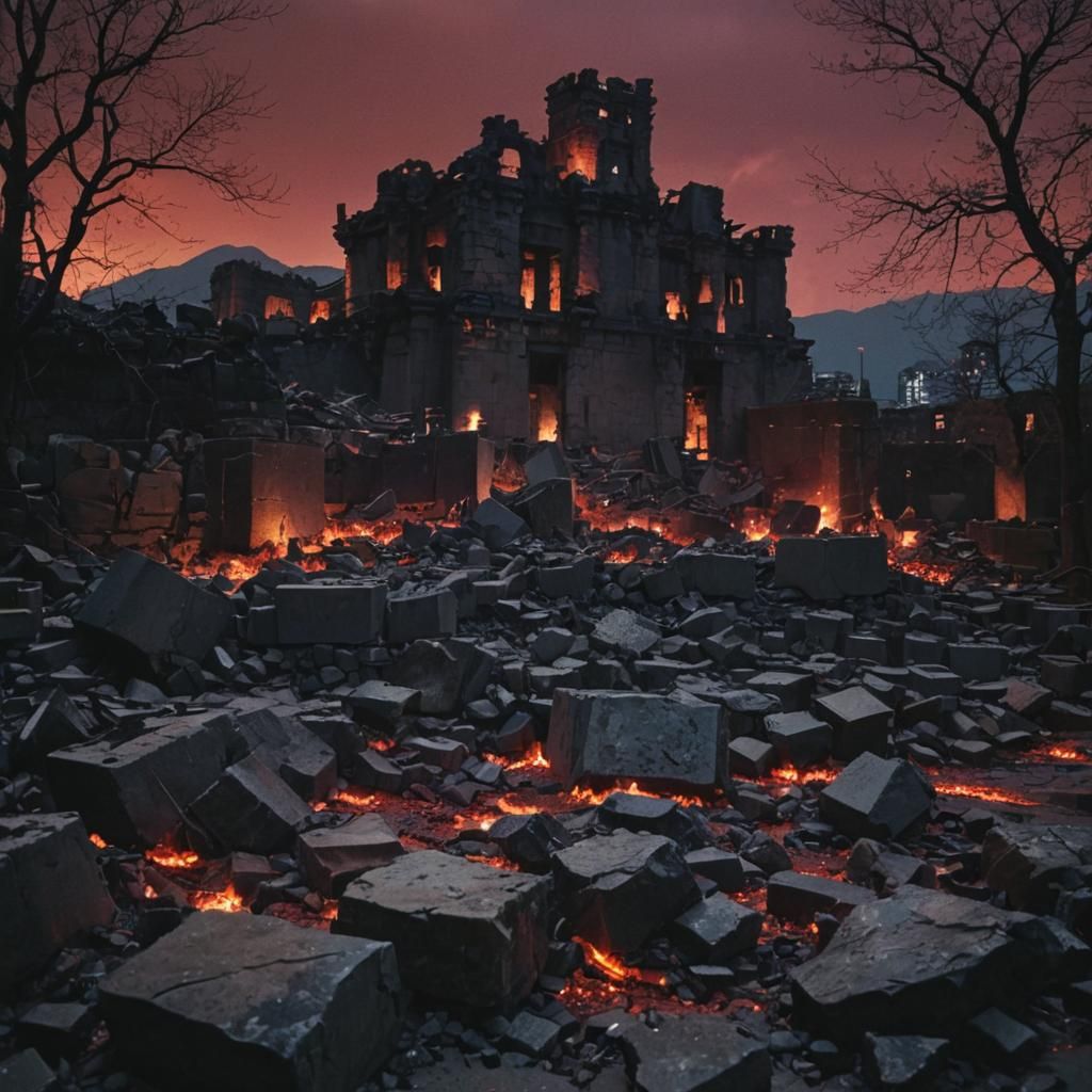 Ancient Castle Ruins in Tokyo, Hyperrealistic Film Still
