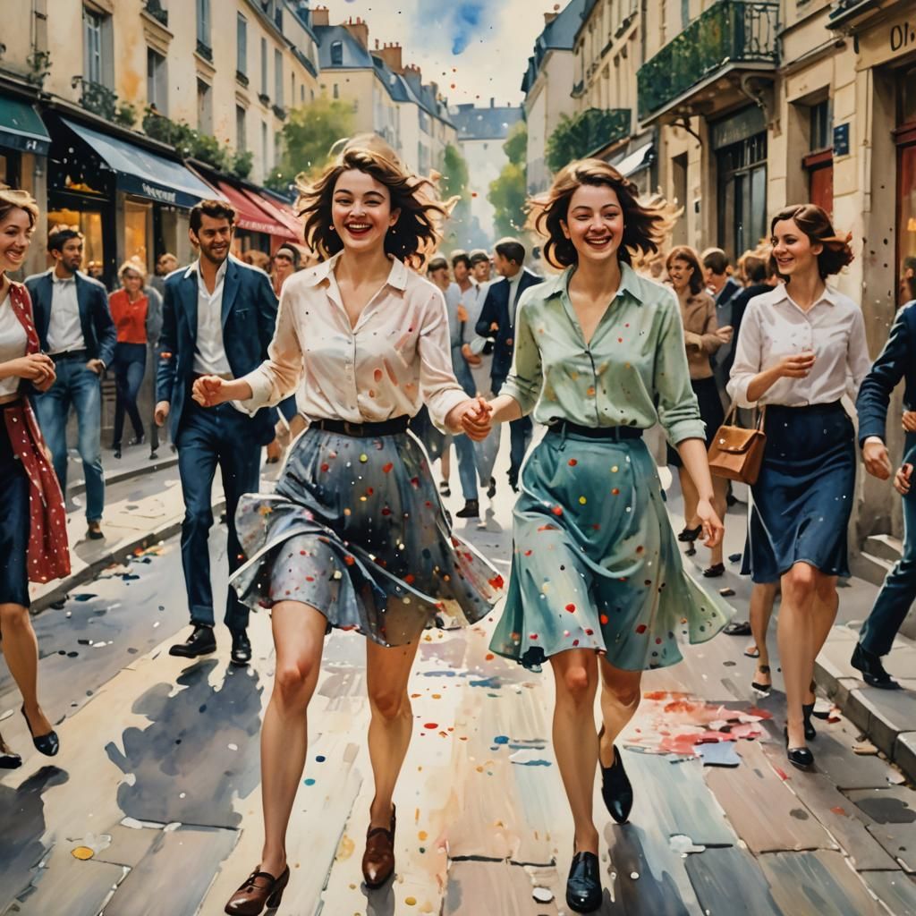 Woman Dancing in Paris: French New Wave Watercolor