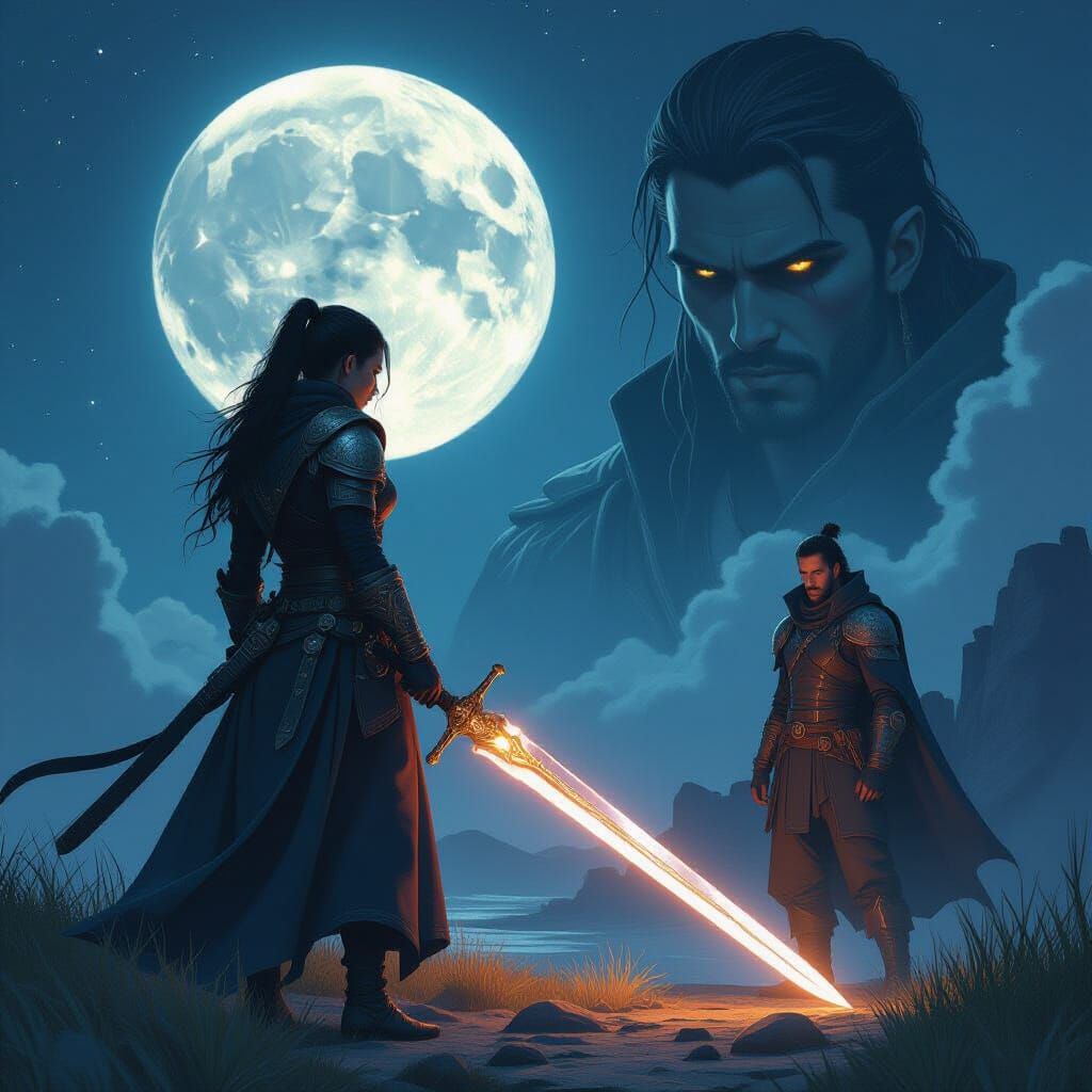 Moon Goddess Sword Discovery in Mystical Realism Style