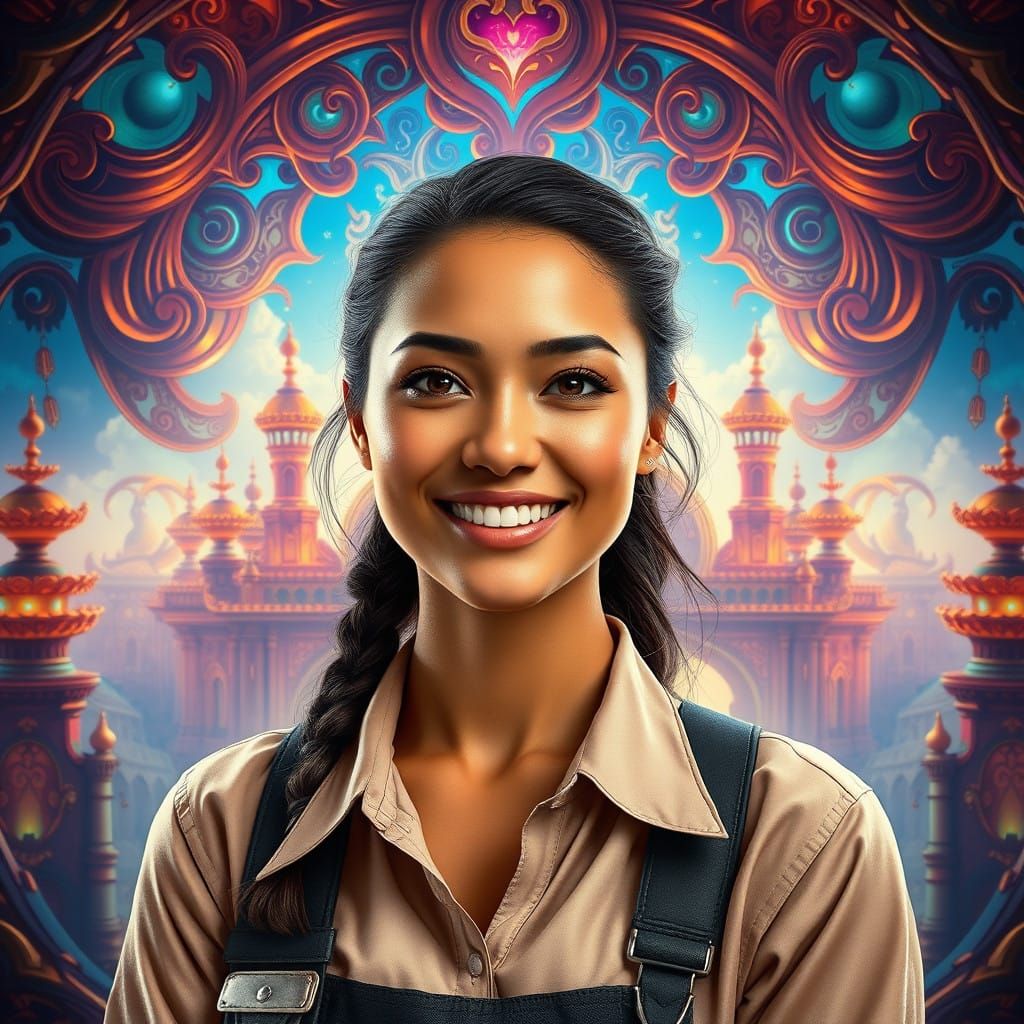 Ethereal Work Woman Exudes Confidence in Vibrant Dreamlike L...