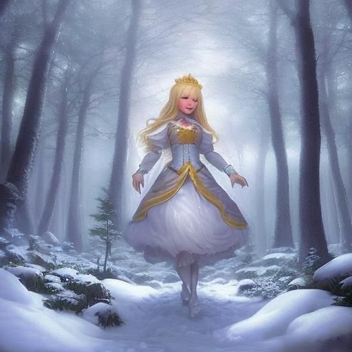 Snowy Forest Princess in Ethereal Fantasy Style