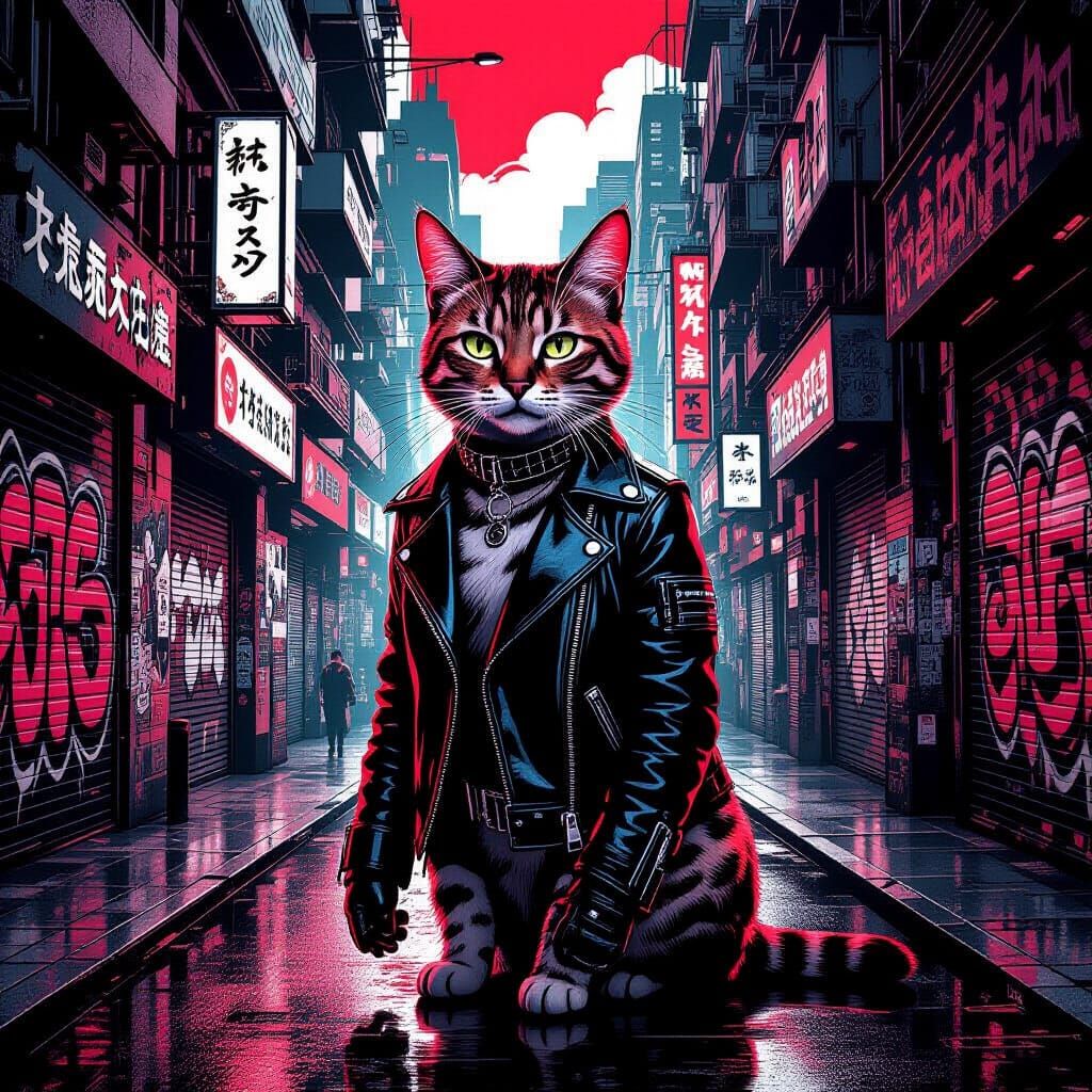 Bengal Cat in Cyberpunk Graphic Novel Style