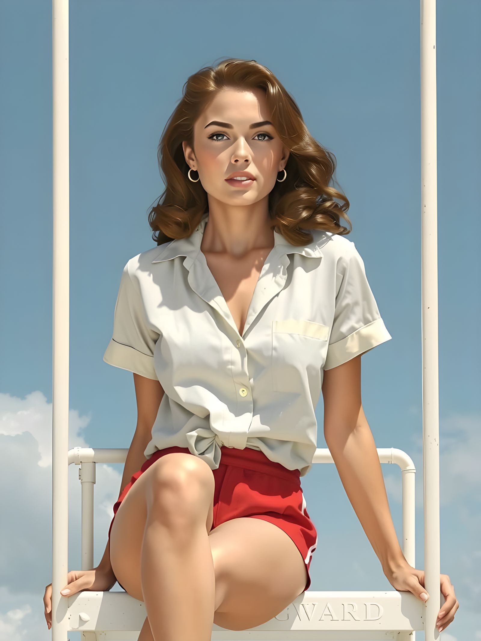 Beautiful Lifeguard in Sun-Kissed Beach Scene
