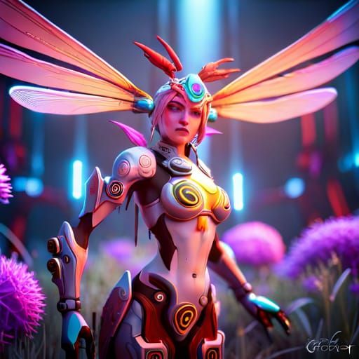 Robotic Dragonfly in Retro-Futuristic Diezelpunk Style