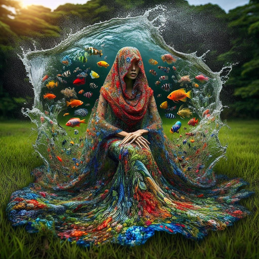 Glass Woman Underwater Dance in a Meadow