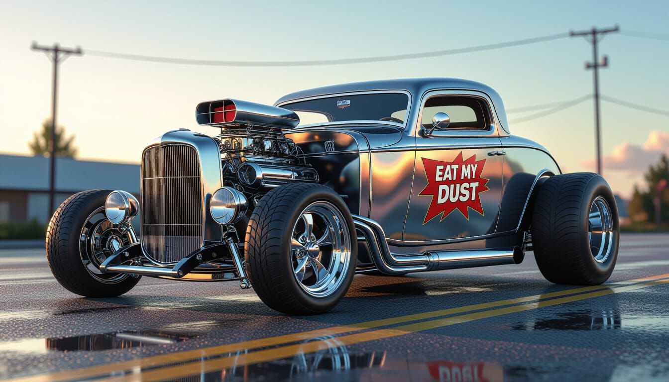 Sleek Hot Rod Concept Art with Chrome Details