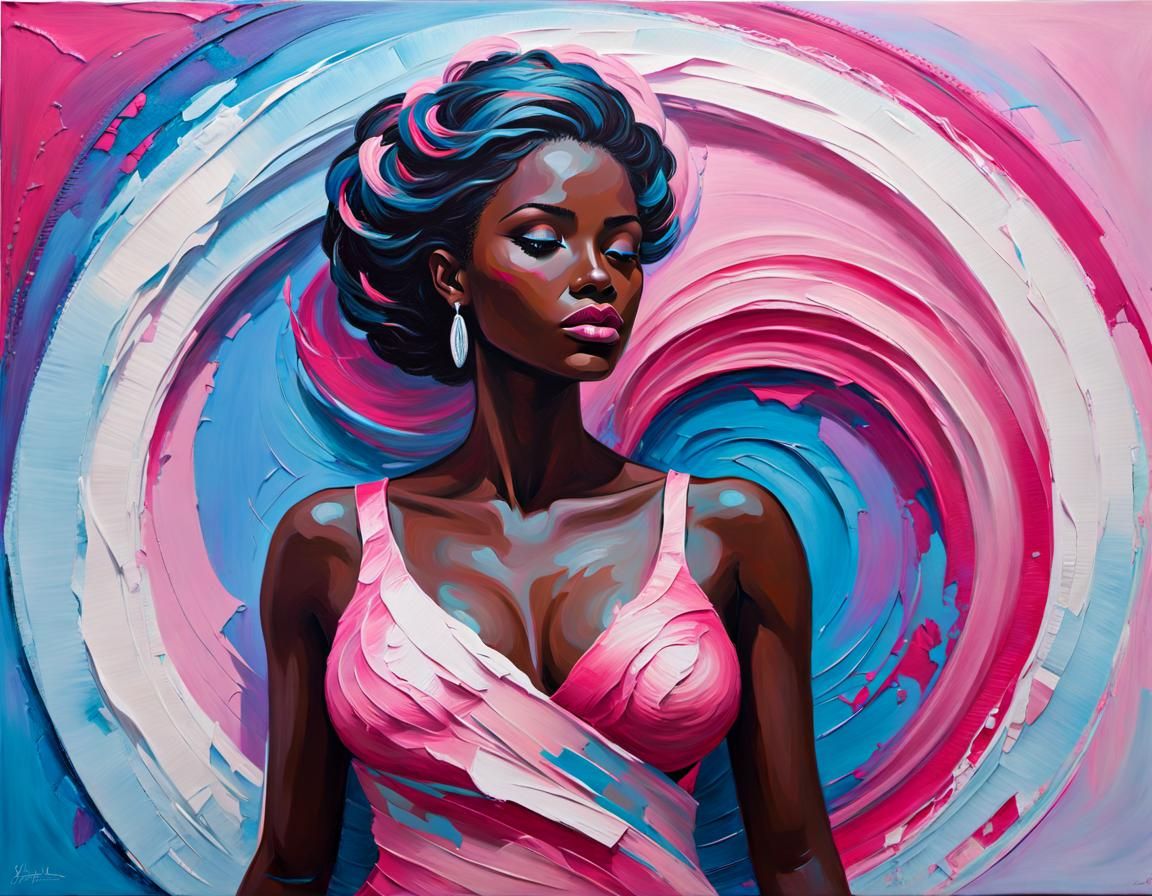 Dreamy Impasto Portrait of a Woman in Ethereal Whirlwinds