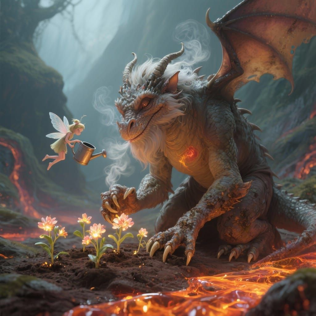 Gentle Dragon Plants Glowing Saplings in Glass Valley