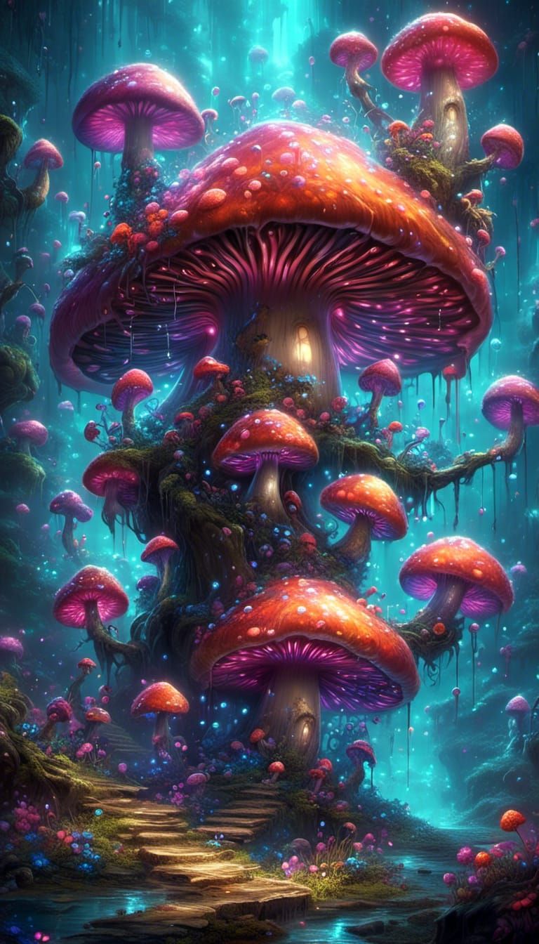 Fantasy Mushroom Land in Graffiti Art Style