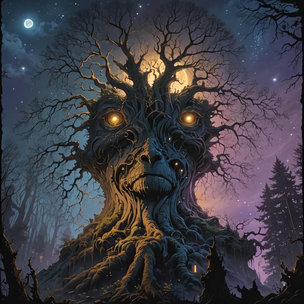 Mystical Tree in Haunted Forest, Matte Painting