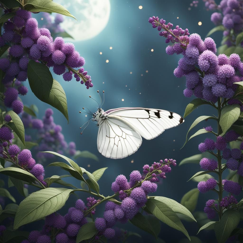 White Butterfly on Butterfly Bush: Fantasy Concept Art
