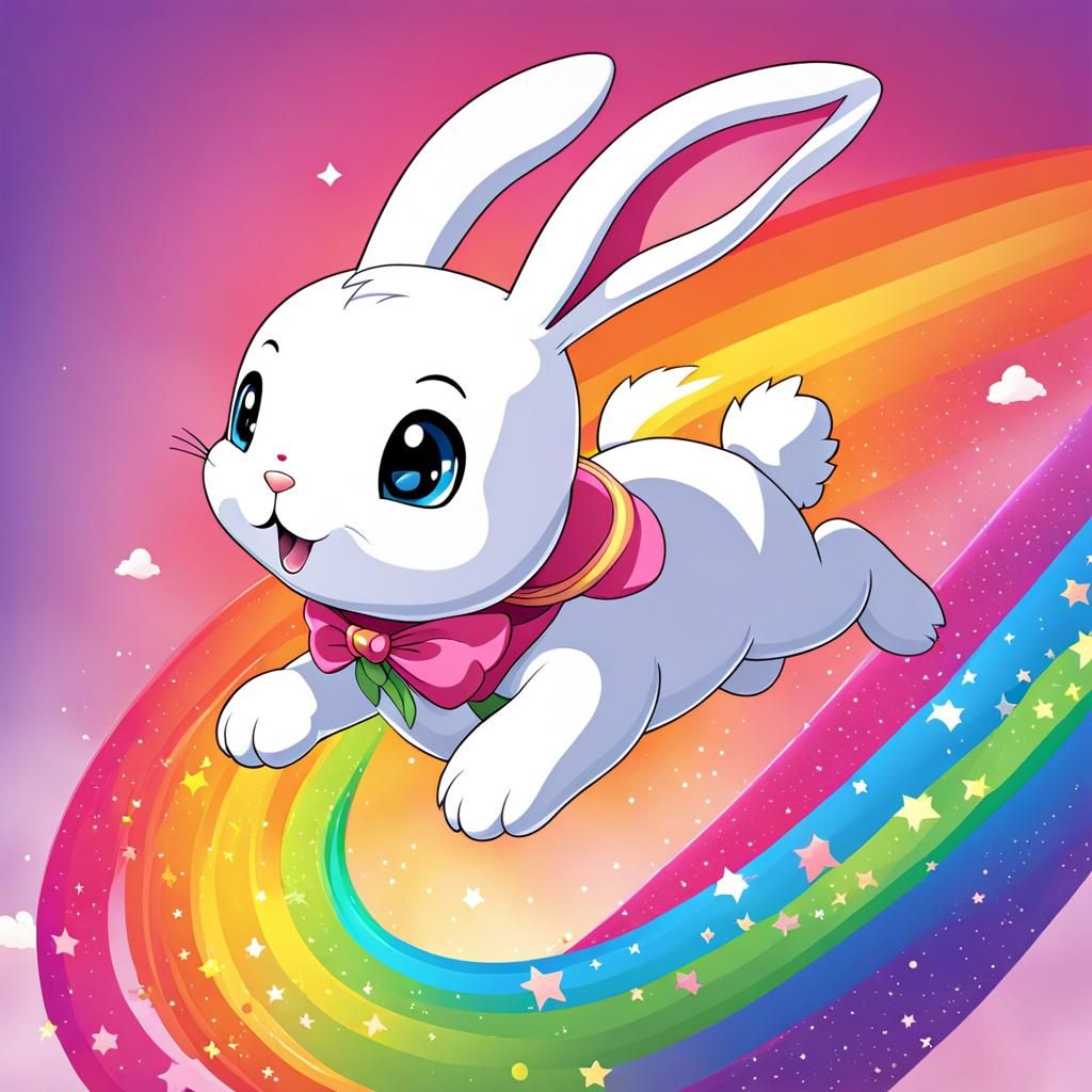 Anime Rainbow Rabbit Hopping
