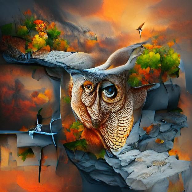 Great Barn Owl Overlooking Autumnal Ravine