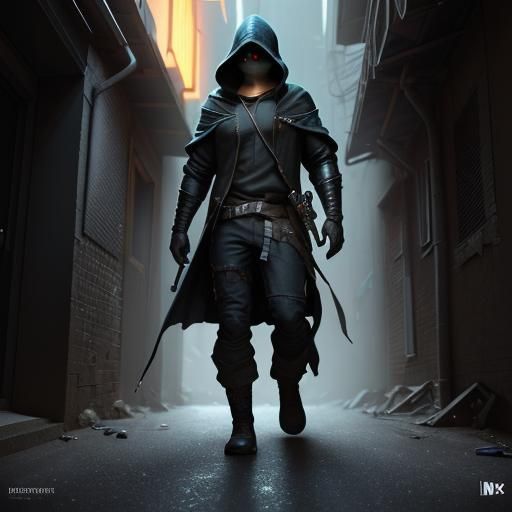 Fantasy Rogue Scouting in Dark Alley: Hyperdetailed Art