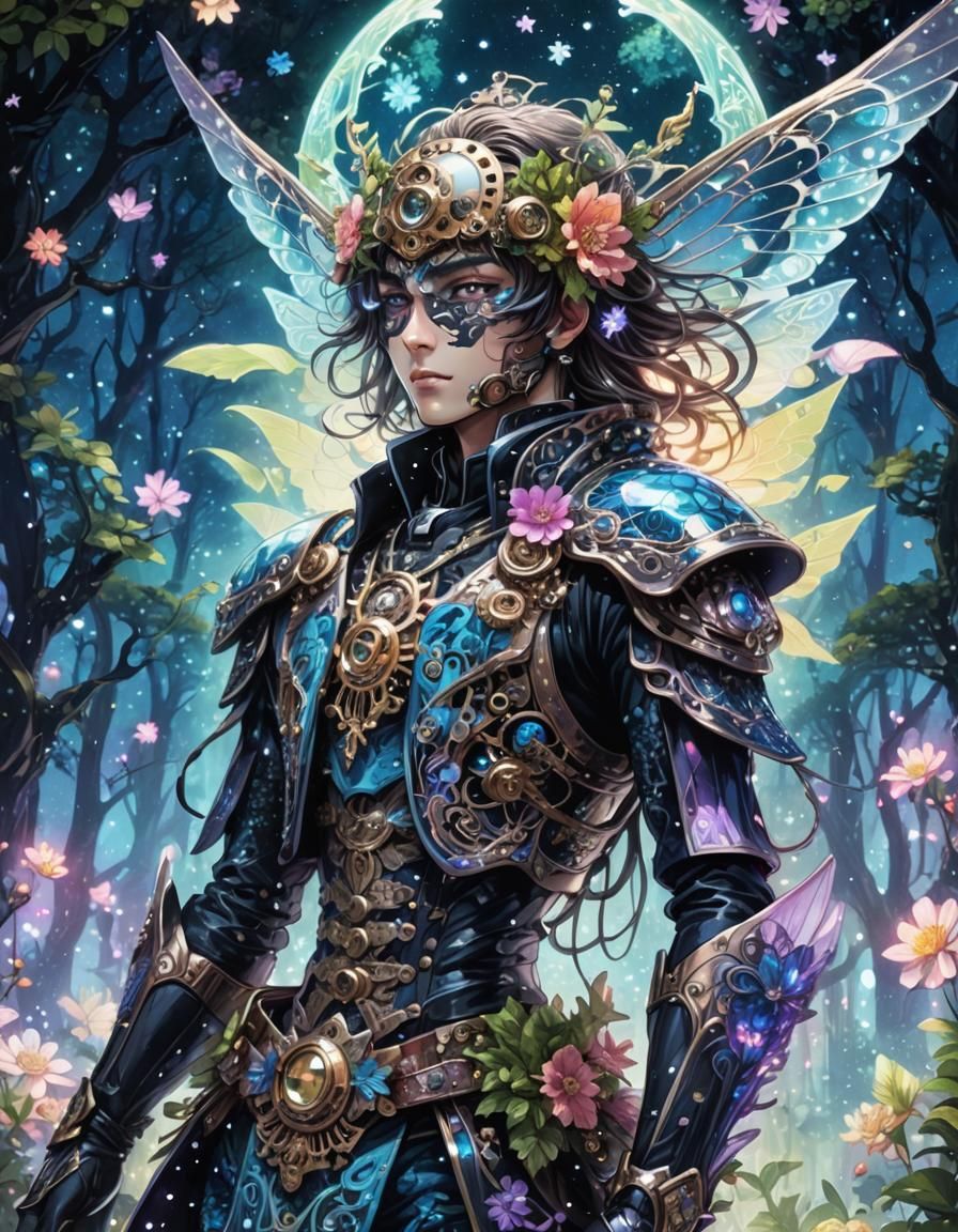 Steampunk Manga Fairy in Bioluminescent Forest
