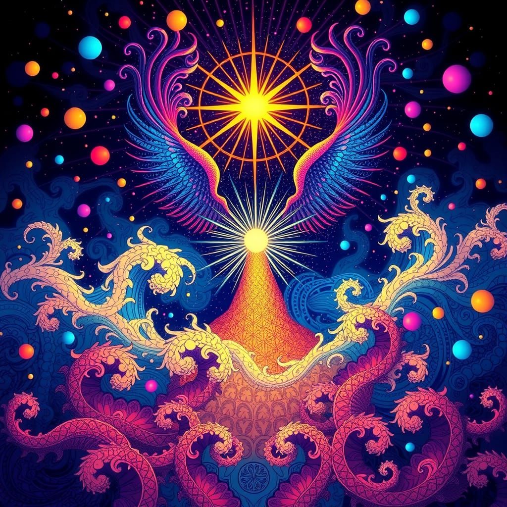 Divine Illumination: A Vibrant Rococo Fantasy