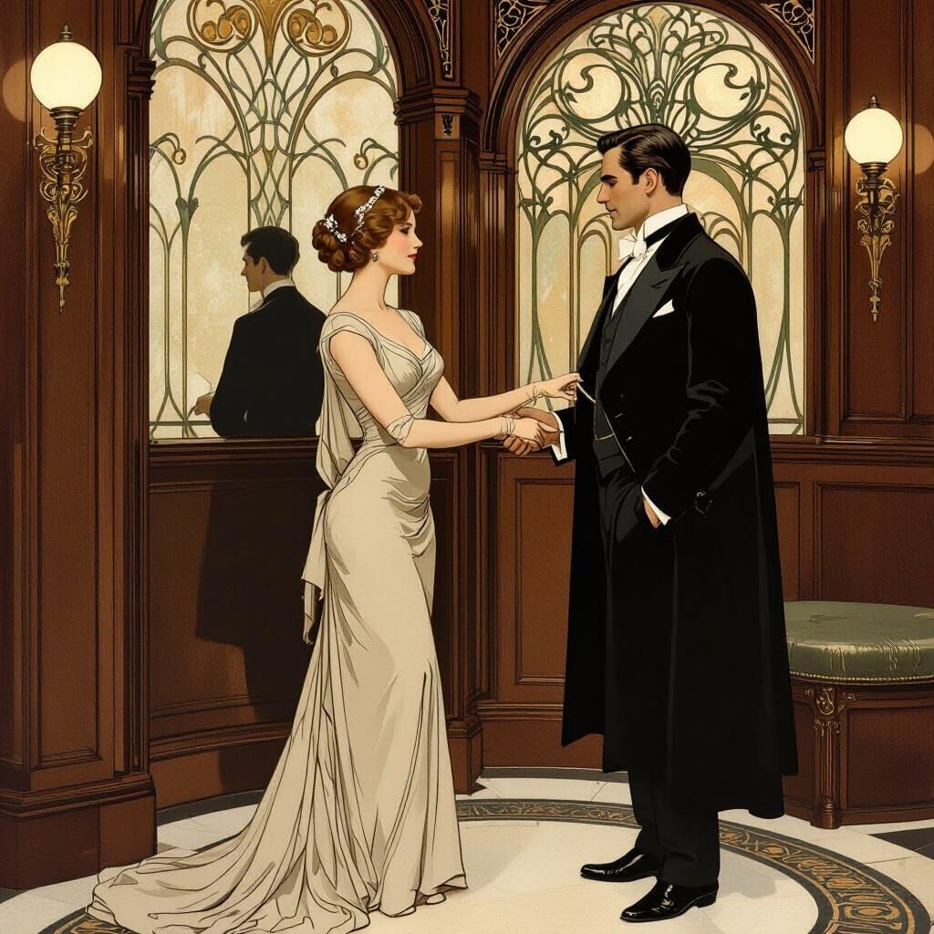 Elegant Woman Assists Client with Coat