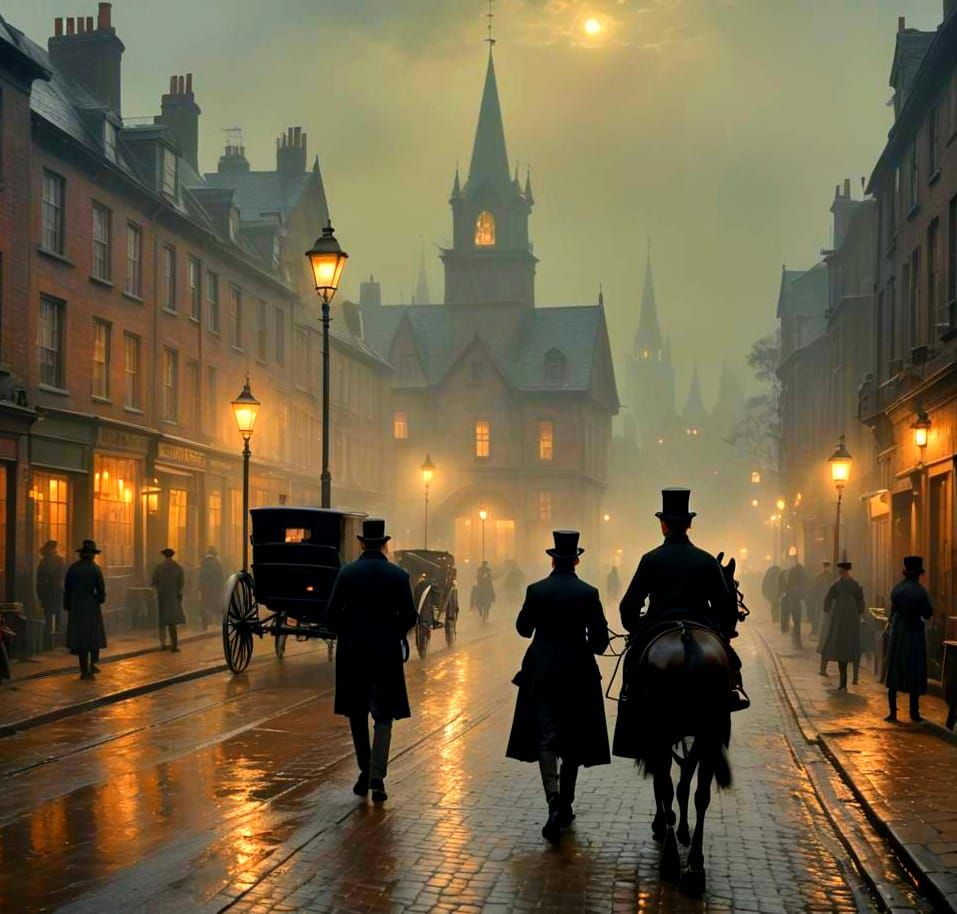 Foggy Victorian Village Street: Detailed Matte Painting