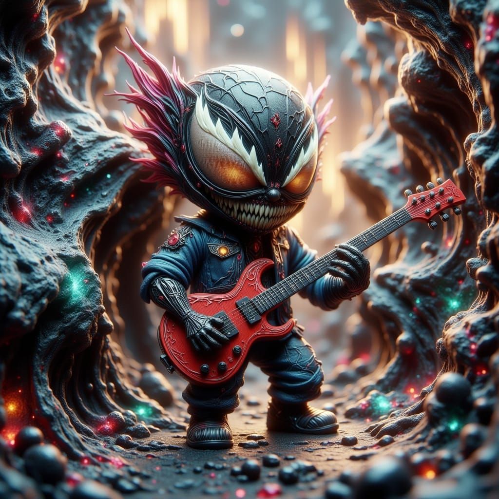 Vibrant Chibi Spiderman Meets Venom in Cyberpunk Masterpiece