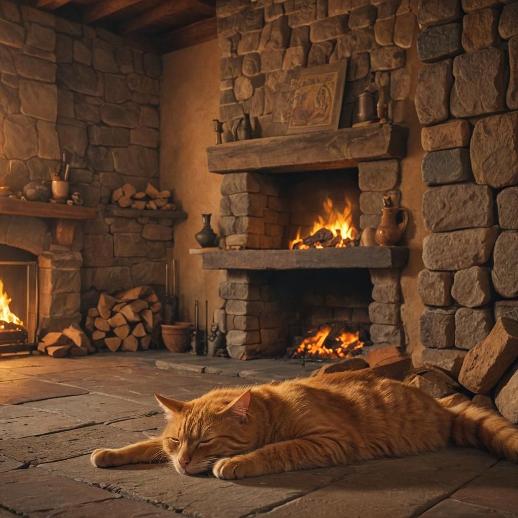Orange Cat Napping: Fantasy Concept Art