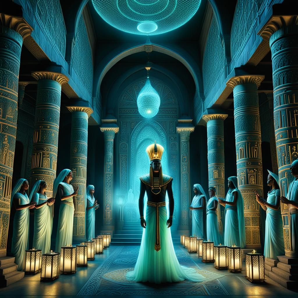 Fractal recursive bioluminescent lanterns casting an etherea...