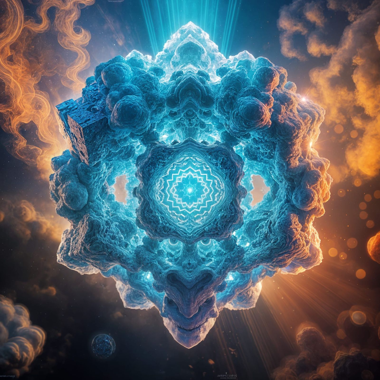 Celestial Tesseract Radiates Ethereal Blue Glow