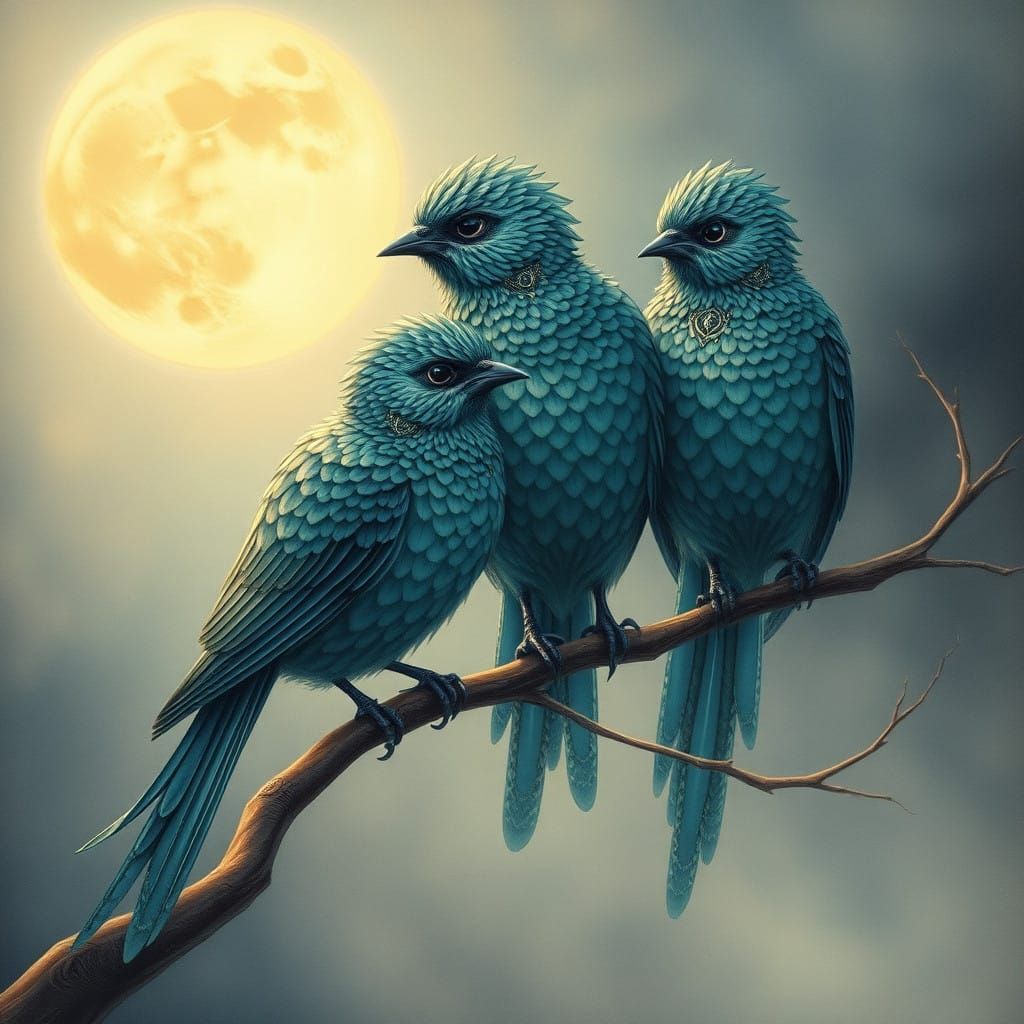 Slavic Mythology Birds in Enchanted Moonlit Scene
