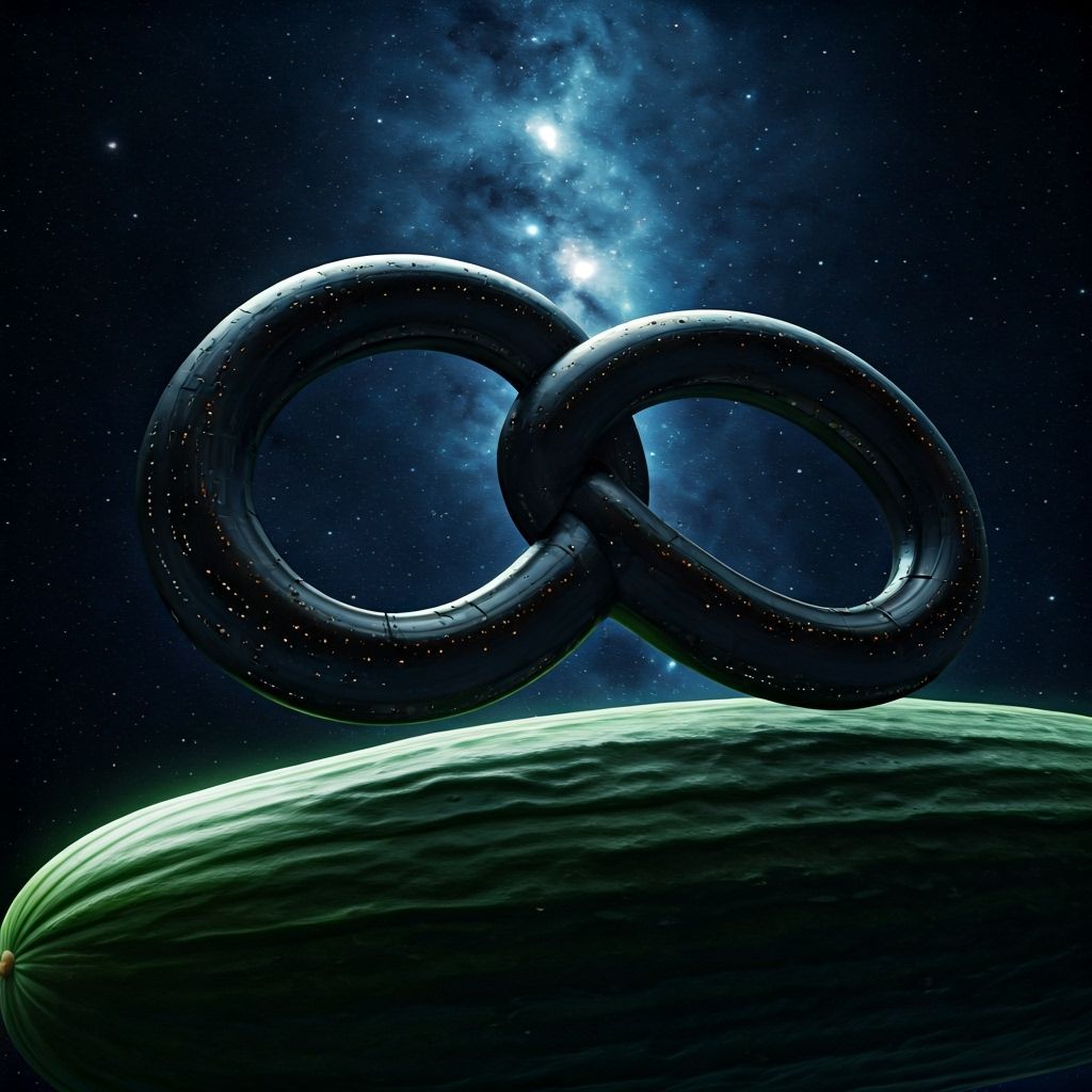 Pretzel Starship Above Giant Cucumber in Deep Space
