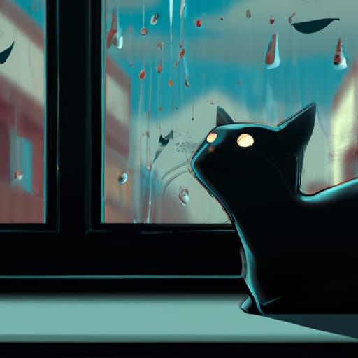 Dreamy Black Cat in Anime Key Visual Style