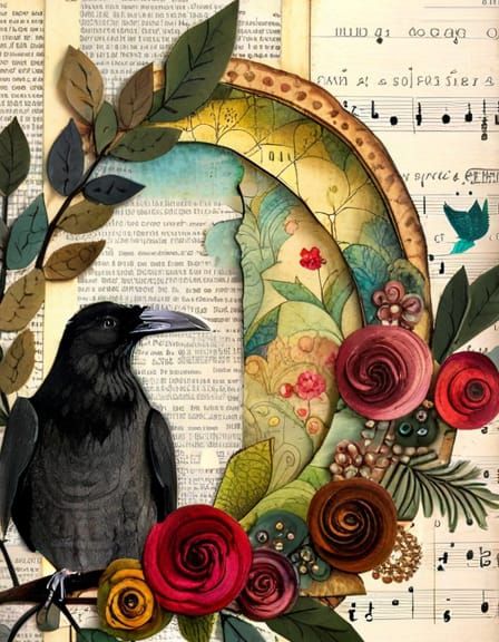 Princess with Raven Collage Illustration